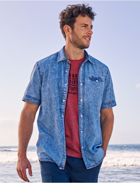 Denim-Hemd mit Druckknöpfen