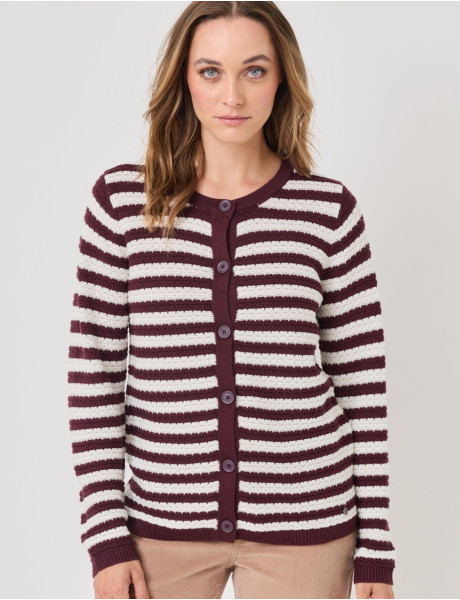 Cardigan a righe con abbottonatura frontale.